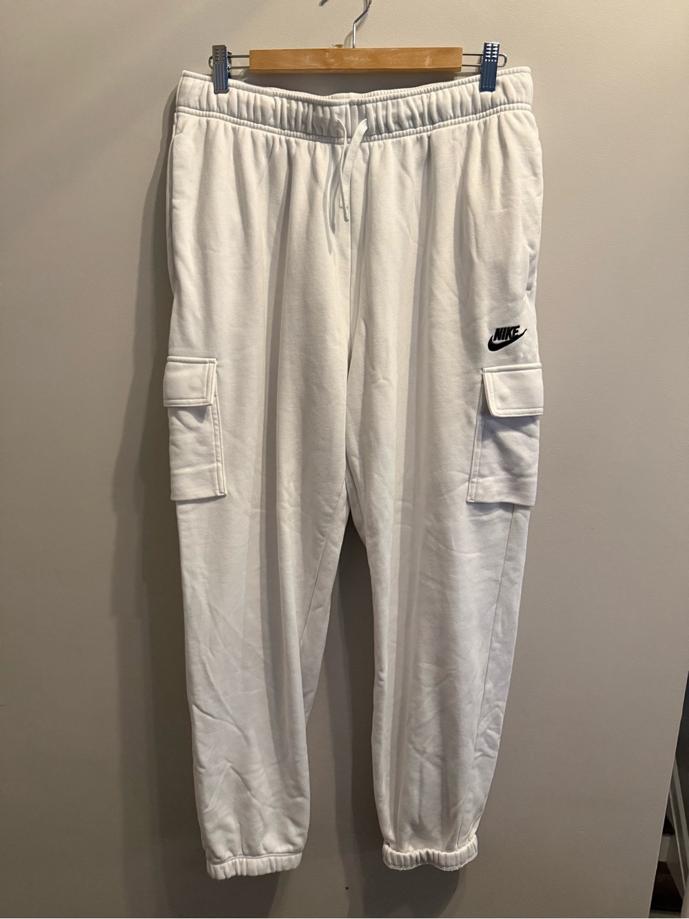 Nike Sportswear Cargo Joggers White Fleece Sweatpants Size Large